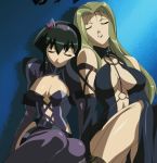  2girls barnette_orangello black_hair blonde_hair breasts cleavage closed_eyes female hair jura_basil_elden large_breasts long_hair multiple_girls sleeping thighhighs vandread 