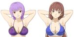 2_girls alluring an1k1 arms_up ayane ayane_(doa) big_breasts bikini breasts brown_eyes brown_hair cleavage dead_or_alive kasumi kasumi_(doa) kunoichi long_hair looking_at_viewer multiple_girls purple_hair red_eyes short_hair silf silfs sisters swimsuit tecmo