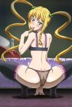 ass bed blonde_hair blush butt_crack green_eyes maken-ki! squatting