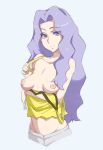 1girl areola bare_shoulders blue_hair breast_hold breasts breasts_outside collarbone elite_four erect_nipples jeans karin_(pokemon) long_hair looking_at_viewer midriff nintendo nipples no_bra pokemon pokemon_(game) pokemon_hgss purple_eyes purple_hair shiny shiny_skin smile solo tank_top topless undressing wigglytuff_(artist)