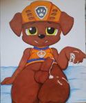  animal_ears animal_genitalia animal_penis black_nose brown_skin orange_helmet orange_uniform paw_patrol yellow_eyes zuma_(paw_patrol) 