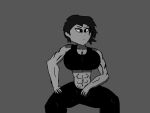  1girl abs artist_request biceps big_ass big_breasts black_and_white black_hair dark_skin masculine meme monochrome muscle muscular muscular_female original 