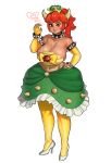 1girl 1girl armlet bare_shoulders big_breasts bowser bowsette bracelet breasts choker cleavage dark-skinned_female dark_skin elbow_gloves full_body genderswap genderswap_(mtf) gloves hard-degenerate high_heels high_resolution horns jewelry long_hair nintendo red_hair shoes simple_background skirt smile spiked_armlet spiked_bracelet spiked_choker spikes standing stockings super_crown super_mario_bros.