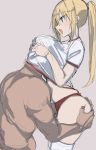  ass ass_grab big_ass blonde_hair breast_smother breasts buruma gym_uniform head_under_clothes huge_ass panties smothering 