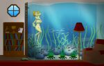  1girl animal_crossing anthro_only aquarium barefoot breasts bubble cheek_bulge closed_eyes feet female_only fish furry isabelle_(animal_crossing) onahole_parasite plant tail tentacle toes underwater uwfan-tomson water 