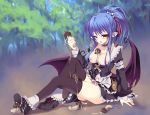  1girl alwen alwen_du_moonbria bat_wings blue_hair breasts demon_girl falcom hair_ribbon kumatora_tatsumi mushroom original panties pink_panties pointy_ears red_eyes ribbon sexually_suggestive suggestive_fluid thighhighs underwear wings zettai_ryouiki zwei zwei!! zwei_2 zwei_ii 