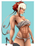 1girl 1girl 1girl abs alluring arant_king athletic_female bangs brown_hair cleavage dark-skinned_female dark_skin female_abs female_only fire_emblem fire_emblem_fates fit_female medium_breasts nintendo red_eyes rinkah_(fire_emblem) short_hair under_boob underwear weapon white_hair