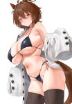 1girl 1girl absurd_res agnes_tachyon_(umamusume) ahoge animal_ears artist_name bare_shoulders big_breasts bikini black_bikini black_thighhighs blush breasts breath buttons cleavage closed_mouth coat commentary curvy dutch_angle ear_ornament english_commentary groin hair_between_eyes hair_intakes halterneck high_res horse_ears horse_girl horse_tail huge_ahoge lab_coat light_smile long_sleeves looking_at_viewer maoza1 micro_bikini navel open_clothes open_coat short_hair side-tie_bikini_bottom sideboob simple_background single_bare_shoulder single_off_shoulder sleeves_past_fingers sleeves_past_wrists standing stockings stomach string_bikini sweat swimsuit tail thighs uma_musume_-_pretty_derby umamusume umamusume_pretty_derby unbuttoned under_boob white_background white_coat