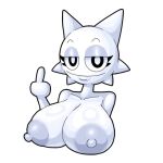 1girl 1girls areola areola big_areola big_breasts big_nipples breasts cat_ears cat_girl catgirl diaodiaoanimation erect_nipples female_focus flipping_off grin incredibox_mod looking_at_viewer nipples smile solo_female sprunki transparent_background wenda_(sprunki) white_background white_body