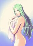 1girl 1girl 1girl alluring ass completely_nude fire_emblem fire_emblem:_three_houses green_eyes green_hair hips intelligent_systems johncgz long_hair milf nintendo nude nude_female rhea_(fire_emblem) solo_focus towel