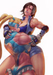 1girl 2_girls asuka_kazama bandai_namco bearhug between_breasts big_breasts blonde_hair breasts brown_hair capcom catfight cirenk clenched_teeth closed_eyes crossover face_in_breasts hugging kazama_asuka lifting light_skin motorboating muscle muscular muscular_female namco namco_bandai rainbow_mika short_hair street_fighter street_fighter_v sweat sweating tekken thick_thighs torn_clothes twin_tails xwf yuri