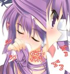 1girl arikawa_satoru clannad fellatio female fujibayashi_kyou hairjob long_hair lowres oral penis purple_hair