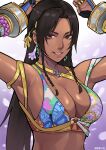 1girl 1girl absurd_res alluring animal_print black_hair bra braid brown_eyes butterfly_print dark-skinned_female dark_skin high_res lightsosis long_hair looking_at_viewer miary_zo multicolored_bra namco print_bra smile teeth tekken tekken_8 twin_braids underwear upper_body yellow_nails