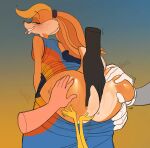 1girl 2020 ambiguous_gender anatid anseriform anthro ass avian big_ass bird blush bodily_fluids bottomwear bottomwear_down bugs_bunny butt_focus butt_grab canary clothed clothing daffy_duck deep_skin dialogue disembodied_hand domestic_pig duck english_text female/ambiguous female_focus finch gloves gradient_background group hand_on_butt handwear high_res kaboozey lagomorph leporid lola_bunny looney_tunes male_(lore) mammal meme oscine partially_clothed passerine porky_pig presenting presenting_hindquarters rabbit shorts shorts_down simple_background solo_focus suid suine sus_(pig) sweat text tweety_bird warner_brothers