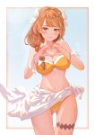 1girl 1girl 1girl alluring alternate_costume ass_visible_through_thighs big_breasts bikini blush braid brown_hair cleavage earrings embarrassed female_only fire_emblem fire_emblem_engage gbbgb321 goldmary_(fire_emblem) hair_ribbon heart heart_hands high_res intelligent_systems jewelry long_hair looking_at_viewer nintendo ribbon sarong skirt swimsuit thighs white_ribbon yellow_bikini yellow_swimsuit