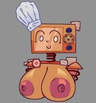 1girl 1girl 2025 absurd_res areola baker big_breasts breasts breasts_focus breasts_out chef_hat coils cookie cookieware die_of_death gear hat high_res machine nipples oven padvohz roblox roblox_game robot robot_girl robot_humanoid screen_face smile toque toque_blanche