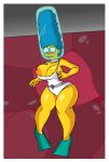 1girl big_breasts blue_hair blush breasts bursting_breasts detnox female female_only flippers leotard looking_at_breasts marge_simpson milf one-piece_swimsuit solo swimsuit tagme the_simpsons underwater wardrobe_malfunction white_leotard white_swimsuit yellow_skin