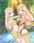 2_girls adapted_costume alluring alternate_costume asymmetrical_docking bikini bikini_shorts black_bikini blue_eyes breast_press female_focus fire_emblem fire_emblem_awakening fire_emblem_fates fire_emblem_warriors grandmother_and_granddaughter grey_eyes hair_down hayato_stuff high_res intelligent_systems lissa_(fire_emblem) long_hair medium_breasts multiple_girls nintendo ophelia_(fire_emblem) posing sarong shorts small_breasts swimsuit v yellow_bikini