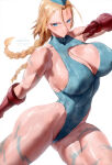 1girl big_breasts blonde_hair blue_eyes bubble_butt cammy_white cleavage horny igiroitsu inviting_to_sex looking_at_viewer pose standing street_fighter teasing thick_thighs