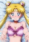 1girl adult_swim alluring bare_legs bed bishoujo_senshi_sailor_moon_r bishoujo_senshi_sailor_moon_r_the_movie bishoujo_senshi_sailor_moon_s bishoujo_senshi_sailor_moon_s_the_movie bishoujo_senshi_sailor_moon_supers bishoujo_senshi_sailor_moon_supers_the_movie bra cleavage lingerie medium_breasts on_bed panties posing sepia_tone_(artist) toei_animation toonami underwear usagi_tsukino viz_media