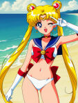 1girl accurate_art_style adult_swim alluring beach bishoujo_senshi_sailor_moon bishoujo_senshi_sailor_moon_r bishoujo_senshi_sailor_moon_r_the_movie bishoujo_senshi_sailor_moon_s bishoujo_senshi_sailor_moon_s_the_movie bishoujo_senshi_sailor_moon_supers bishoujo_senshi_sailor_moon_supers_the_movie blonde_hair blue_eyes cleavage medium_breasts ocean pin_up sailor_bikini seriola toei_animation toonami usagi_tsukino viz_media