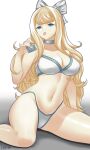 1girl 1girl 1girl :p alluring bangs bare_legs big_breasts blonde_hair blue_eyes bra charlotte_(fire_emblem) cleavage condom female_only fire_emblem fire_emblem_fates intelligent_systems inviting inviting_to_sex legs long_hair nintendo panties saltycookie tongue tongue_out underwear white_panties