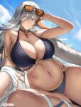 1girl absurd_res alluring baldr_(fire_emblem_heroes) big_breasts bikini cleavage fire_emblem fire_emblem_heroes glasses grey_hair heterochromia high_res intelligent_systems nintendo orange_eyes sunglasses sunglasses_on_head swimsuit tempurachronos thick_thighs thighs yellow_eyes
