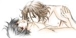 2boys artist_request black_hair blush brown_hair closed_eyes completely_nude completely_nude_male couple duo gay_sex gundam gundam_00 half-closed_eyes kissing lockon_stratos love lying lying_on_back male/male male_moaning male_on_top male_only moaning moaning_in_pleasure multiple_boys neil_dylandy nude nude_female on_back open_mouth red_eyes romantic romantic_couple setsuna_f_seiei sex short_hair simple_background white_background yaoi