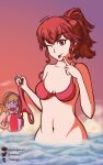 1girl 2_girls absurd_res absurd_res alluring anna_(fire_emblem) anna_(fire_emblem_heroes) bad_censor beach_ball big_breasts bikini covering covering_breasts fire_emblem fire_emblem_heroes high_res intelligent_systems mia_is_best_girl midriff naked_from_the_waist_down navel nintendo ocean ponytail red_hair sharena_(fire_emblem) side_ponytail tagme teasing tongue water wink
