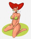 1girl 1girl anthro bikini breasts canine canis clothed curvy ear_piercing eyebrows female_only fingers furry furry_female goof_troop googz jelpx kneel mammal milf navel peg_pete red_hair toes