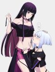 2_girls black_hair heart leash leash_and_collar licking light-skinned_female light_skin long_hair multicolored_hair navel otoha_kurogane rock_wa_lady_no_tashinami_deshite saliva spoken_heart tamaki_shiraya tongue tongue_out white_background white_hair yuri