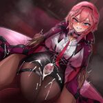 1boy 1girl ^^^ assertive assertive_female black_pantyhose blue_eyes blush breasts clothed_female_nude_male clothed_sex cum cum_between_thighs cum_on_body cum_on_legs cum_on_legwear cum_on_lower_body cum_on_thighs cumshot dark-skinned_male dark_skin ejaculation femdom grin hair_between_eyes hairband head_wings high-waist_shorts high_res hololive hololive_japan holox long_sleeves looking_at_viewer male medium_breasts neck_tie nixour nude pantyhose penis pink_hair pov shirt short_hair shorts smile smug splurge steam takane_lui thick_thighs thigh_sex thigh_strap thighs virtual_youtuber white_shirt wide_hips wings