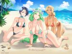 1girl 3_girls alluring beach big_breasts bikini catherine_(fire_emblem) cleavage fire_emblem fire_emblem:_three_houses intelligent_systems meziosaur multiple_females multiple_girls nintendo rhea_(fire_emblem) shamir_nevrand