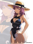 1girl alluring alternate_costume bare_thighs big_breasts black_one-piece_bikini black_swimsuit cleavage commission commissioner_upload eremiya_(fire_emblem) etchimune female_only fire_emblem fire_emblem:_new_mystery_of_the_emblem intelligent_systems long_hair looking_at_viewer nintendo one-piece_bikini purple_eyes purple_hair see-through smile swimsuit thighs zoom_layer