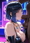 1boy1girl 1girl ai_generated blue_hair curvy curvy_female curvy_figure dark-skinned_male fellatio fellatio genshin_impact nightclub nude sex stripper_pole yelan_(genshin_impact)
