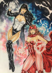 2_girls avengers bare_shoulders big_breasts black_boots black_bow black_bowtie black_footwear black_hair black_jacket blue_eyes boots bow bowtie breasts brown_eyes brown_hair cape cleavage corset crossed_legs crossover dc_comics dcau detached_collar female_only fishnet_legwear fishnet_pantyhose fishnets floating_hair flying footwear gloves grin half-closed_eyes hand_up headgear headpiece heroine highleg highleg_leotard jacket juniormaia100 juniormaia100_(artist) justice_league justice_league_unlimited knee_boots legs legwear leotard lips lipstick long_cape long_hair long_sleeves looking_at_viewer magic magician makeup marvel marvel_comics medium_breasts multiple_girls naughty_face neck no_hat open_clothes open_jacket outstretched_arm pantyhose parted_lips pink_gloves pink_legwear pink_pantyhose purple_lipstick red_boots red_cape red_footwear red_gloves red_headgear red_headpiece red_leotard scarlet_witch smile sorceress standing straight_hair strapless strapless_leotard superhero_costume superheroine thighs wanda_maximoff white_corset white_gloves x-men x-men:_the_animated_series zatanna zatanna_zatara
