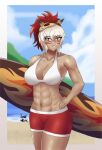 1girl 1girl 1girl abs alluring alternate_costume athletic_female azraelwebster beach big_breasts bikini bikini_shorts bikini_top dark-skinned_female dark_skin female_abs female_only fire_emblem fire_emblem_fates fit_female intelligent_systems looking_at_viewer nintendo oni_mask red_bikini_shorts rinkah_(fire_emblem) short_hair source_request surfboard swimsuit white_bikini white_bikini_top white_hair