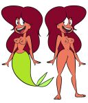 1girl 2025 atomickingboo barefoot breasts edit female_only marina_(zig_and_sharko) mermaid mermaid_tail no_bra no_panties pussy red_hair white_background xilam zig_and_sharko