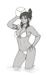 1girl armlet avatar:_the_last_airbender ball bikini blush breasts dark_skin drawfag female female_only hair_tubes korra long_hair monochrome muscle ponytail side-tie_bikini solo solo_female swimsuit the_legend_of_korra the_legend_of_korra* toned topknot