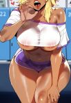 1girl ai_generated bleach blonde_hair curvy curvy_female curvy_figure dark-skinned_female gym_clothes tier_harribel