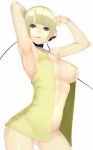  1girl armpits arms_up blonde_hair blue_eyes bottomless breasts creatures_(company) curvy elesa_(pokemon) female game_freak gym_leader headphones humans_of_pokemon kamitsure_(pokemon) large_breasts nintendo open_clothes open_shirt pokemon pokemon_(anime) pokemon_(game) pokemon_black_2_&amp;_white_2 pokemon_black_and_white pokemon_bw pokemon_bw2 purple_eyes shirt short_hair solo toshi_makoto 