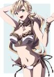 1girl 1girl 1girl absurd_res alluring alternate_costume big_breasts bikini blue_background border bracelet braid cleavage crown_braid female_only fire_emblem fire_emblem_cipher fire_emblem_heroes green_eyes high_res intelligent_systems jewelry long_hair looking_at_viewer navel necklace nintendo official_alternate_costume open_mouth outside_border sharena_(fire_emblem) simple_background smile stomach swimsuit to_(tototo_tk) white_bikini white_border white_swimsuit
