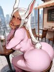 1girl ai_generated curvy curvy_female curvy_figure dark-skinned_female dongtan_dress long_hair miruko my_hero_academia rabbit_ears rabbit_girl rumi_usagiyama white_hair