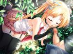 1girl bare_shoulders black_legwear black_thighhighs blonde_hair blush breasts censored choker closed_eyes double_bun double_buns dutch_angle elbow_gloves fellatio female game_cg garter_straps garters gloves hair hair_ribbon handjob long_hair momoiro_guardian mosaic_censoring nature necktie oral outdoors penis rena_fraulain ribbon saliva saliva_trail sideboob sitting skirt solo_focus sweat thighhighs tongue twintails two-handed_handjob urotan very_long_hair zettai_ryouiki