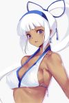  breasts cleavage dark_skin erect_nipples female hairband kawata_hisashi long_hair majikina_mina samurai_spirits sideboob white_hair 