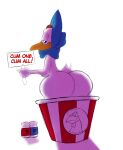 1girl 1girl absurd_res anthro ass avian avian_caruncle big_ass bird blue_eyes bow_(feature) bow_tie bucket chicken comb_(anatomy) container crazykat foghorn_leghorn galliform head_crest high_res kfc leghorn_chicken looking_at_viewer looking_back looney_tunes miss_prissy parody phasianid seductive sign warner_brothers