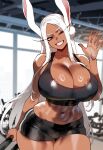 1girl ai_generated curvy curvy_female curvy_figure dark-skinned_female gym_clothes miruko my_hero_academia rabbit_ears rabbit_girl rumi_usagiyama white_hair