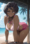 ai_generated beach brown_hair curvy curvy_female curvy_figure dark-skinned_female olivia_(pokemon) pokemon pokemon_sm