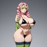 1girl 1girl 1girl ai ai-created ai_generated anime big_breasts big_breasts bigass bigboobs bikini black_bikini breasts curvaceous demon_slayer demonslayer ecchi fan_art fanart green_eyes kanroji kimetsu_no_yaiba kimetsunoyaiba kny long_hair manga mitsuri_kanroji mitsurikanroji pink_hair public stockings thick_thighs underwear wardrobe_malfunction wide_hips