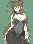 1girl 1girl 1girl artist_signature big_breasts breasts bunny_suit bunnysuit doki_doki_literature_club drawlab33t green_eyes hair_ribbon monika_(doki_doki_literature_club)